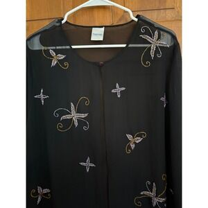Premier Collection Semi-Sheer Beaded Cardigan Womens Plus Size‎ 26 Black Wedding